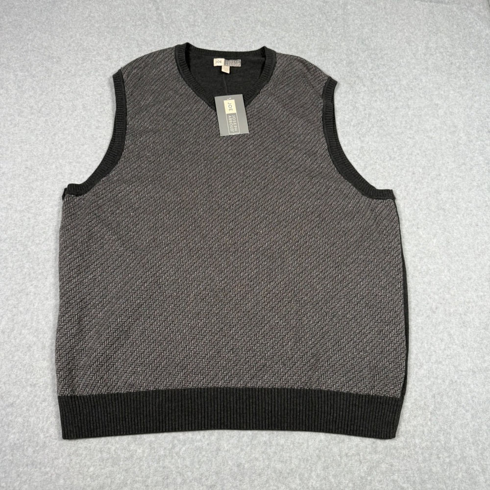 Joseph Abboud Mens XXL Preppy V-Neck Sweater Vest Charcoal Herringbone Cotton